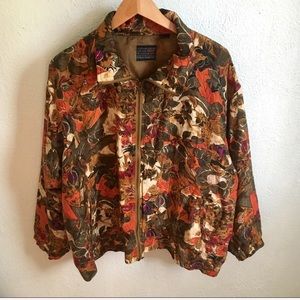 Vintage 100% Silk nature leaves full zip jacket